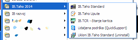 Windows start izbornik - nakon instalacije IB.TAHO (na Windows XP sustavu)